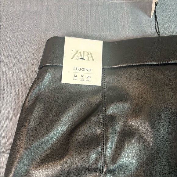 ZARA Black Faux Leather High Rise Leggings with Zipper Detail | Size M - Picture 5 of 5